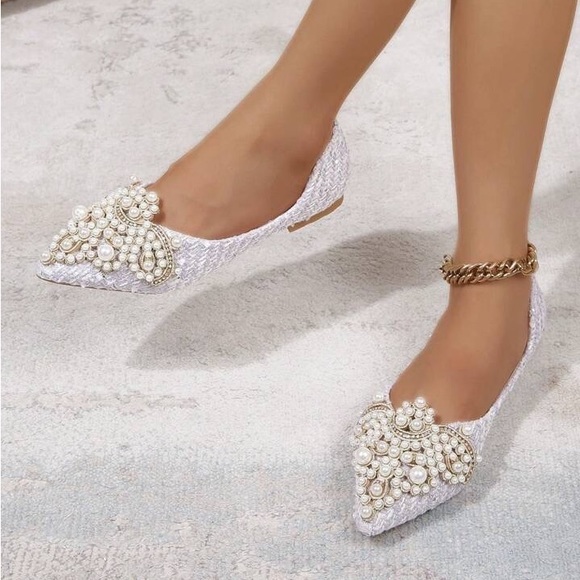 Faux Pearl Embellished Luxe Flats - Picture 2 of 6